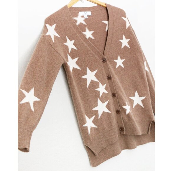 MAGASCHONI 100% Cashmere Star V-Neck Longline Cardigan Camel White S $295 SOFT - Picture 7 of 14